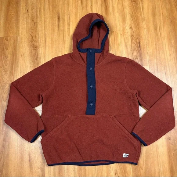 The North Face Men's Rust and Navy Fleece Hoodie Long Sleeve Size S